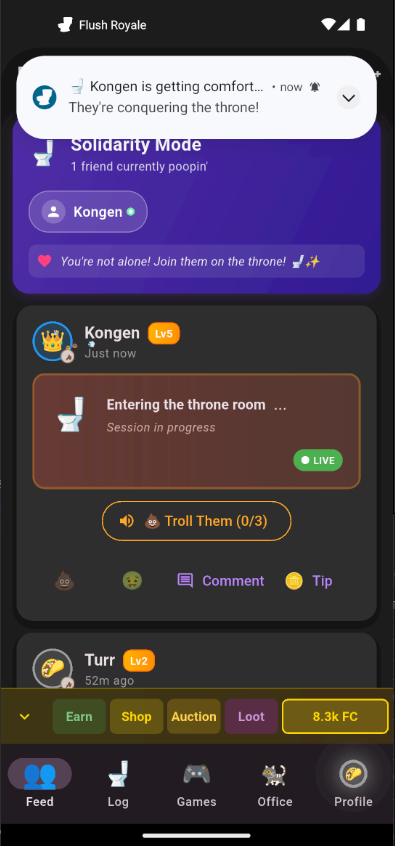 Friend on throne notification